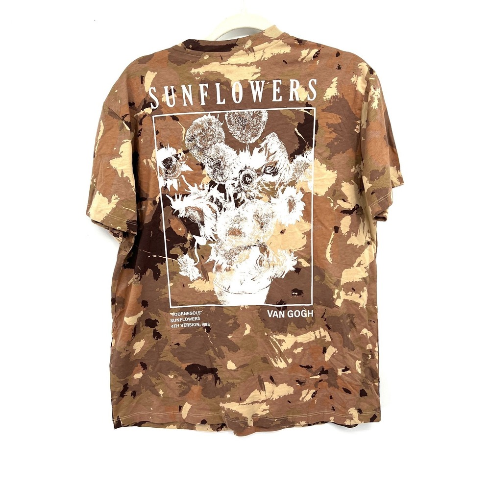 NEW mighty fine Van Gogh Sunflowers camouflage boho artsy T-shirt graphic S
